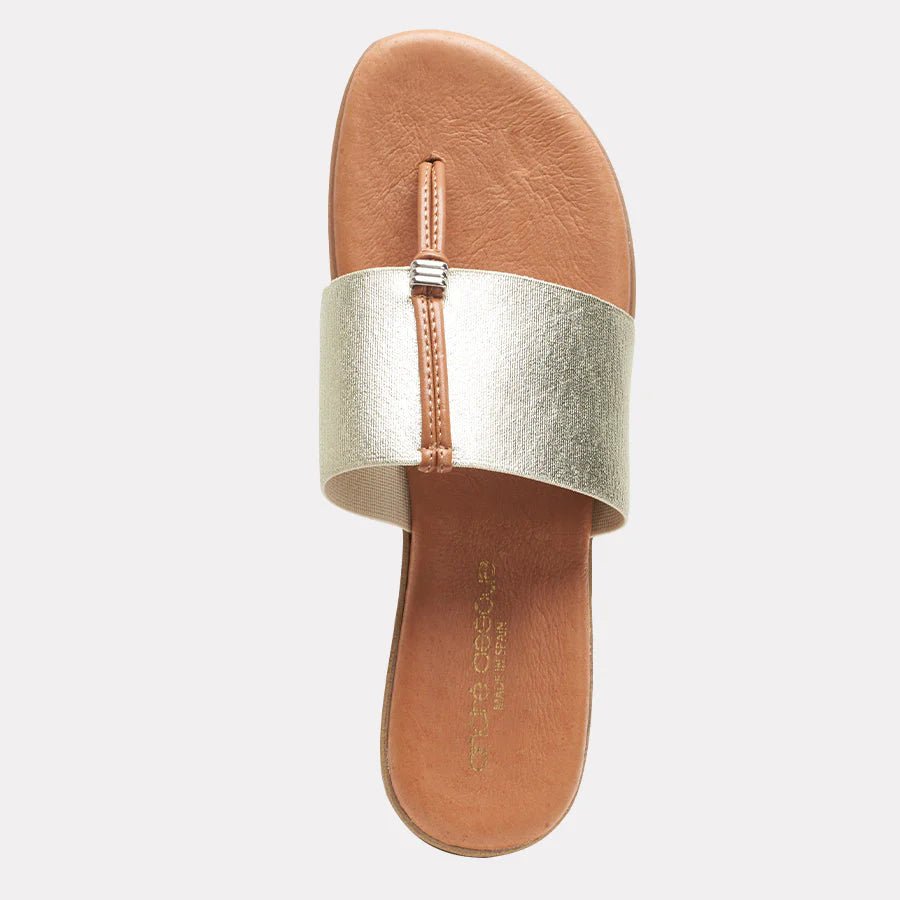 Andre Assous NICE PLATINO STRETCH SANDAL Shoes | Shop now at Main &amp; Taylor Shoes!