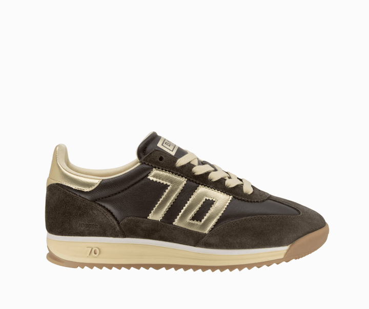Back 70 JOGGER N COFFEE/GOLD SNEAKER Shoes | Shop now at Main &amp; Taylor Shoes!