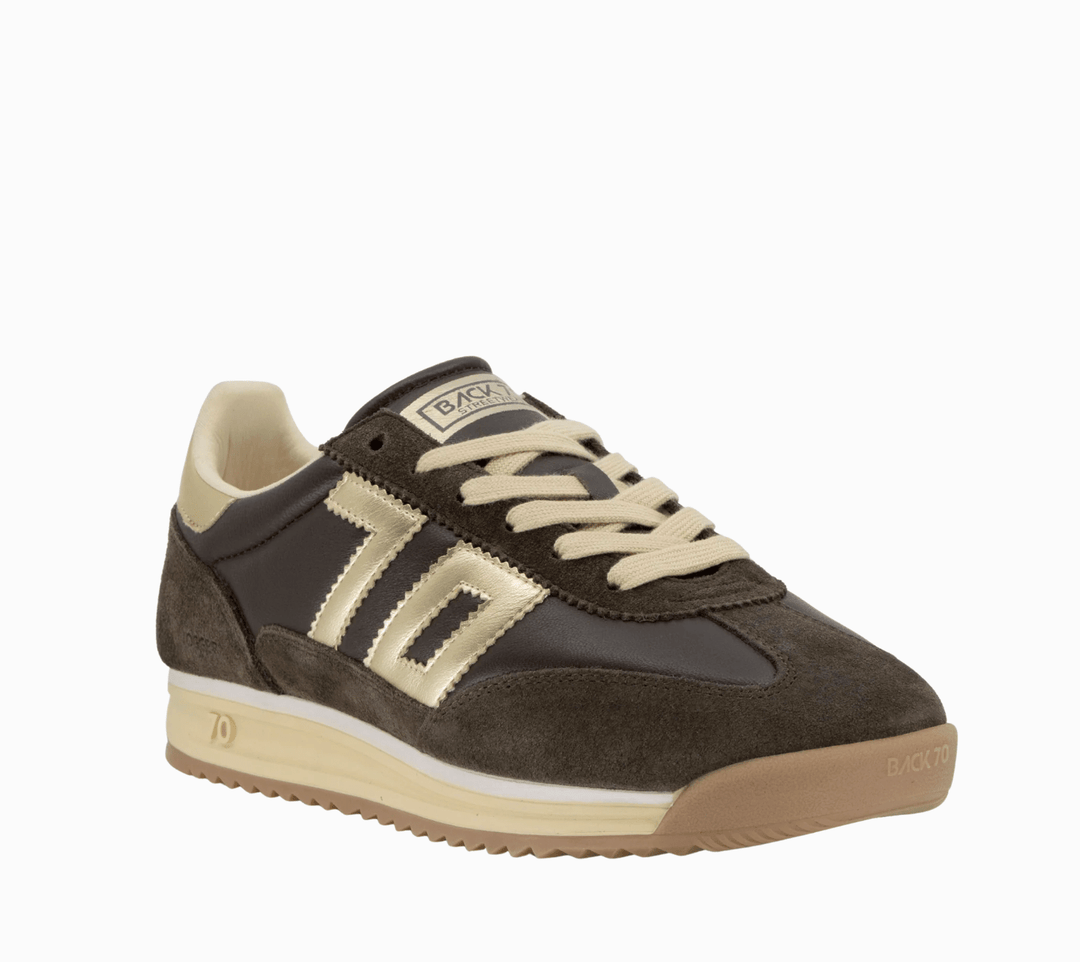 Back 70 JOGGER N COFFEE/GOLD SNEAKER Shoes | Shop now at Main &amp; Taylor Shoes!