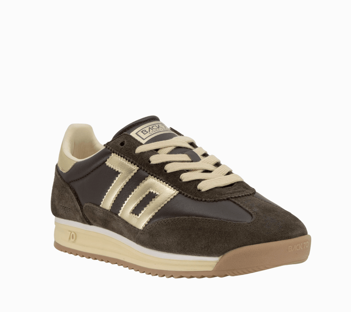 Back 70 JOGGER N COFFEE/GOLD SNEAKER Shoes | Shop now at Main &amp; Taylor Shoes!