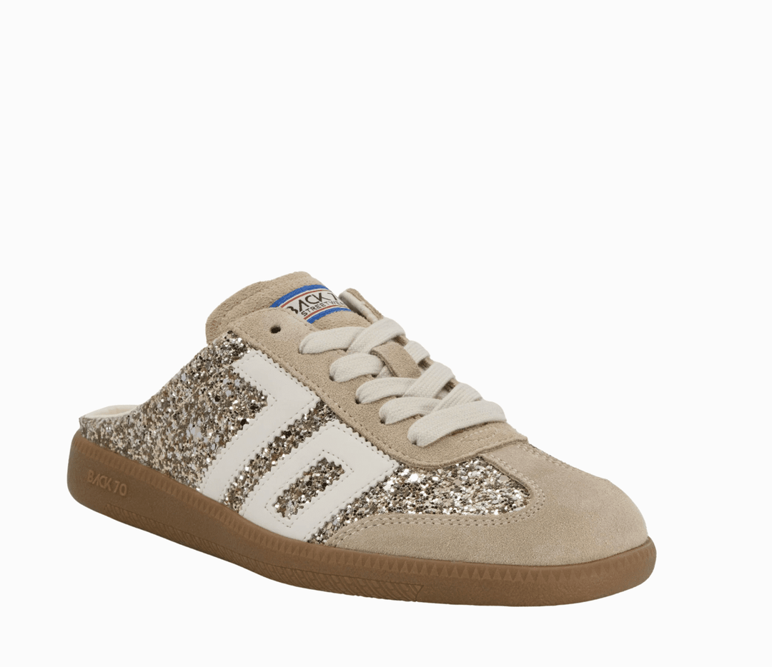Back 70 EASTER GLITTER GOLD BACKLESS SNEAKER Shoes | Shop now at Main &amp; Taylor Shoes!