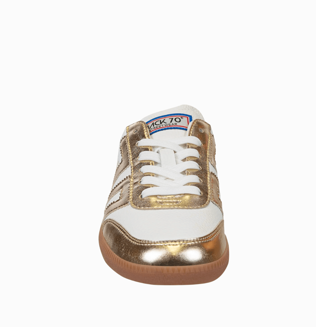 Back 70 EASTER METALLIC GOLD BACKLESS SNEAKER Shoes | Shop now at Main &amp; Taylor Shoes!
