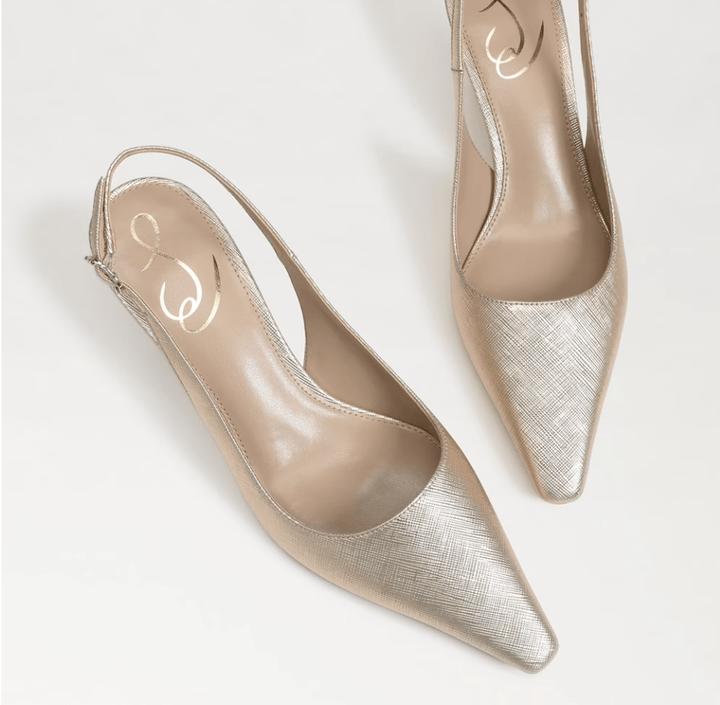 SAM EDELMAN BIANKA FEATHERED GOLD Shoes | Shop now at Main &amp; Taylor Shoes!