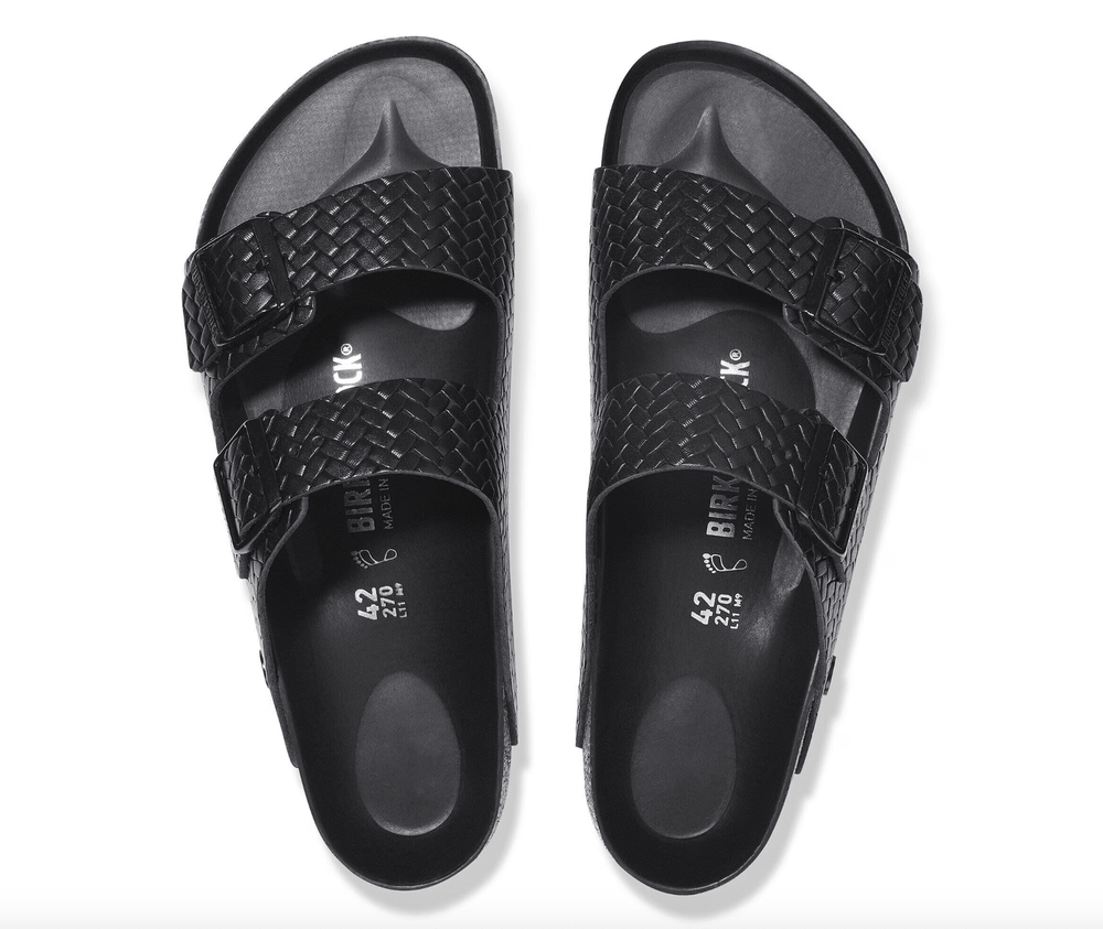 Birkenstock ARIZONA EMBOSSED WOVEN BLACK SANDAL Shoes | Shop now at Main & Taylor Shoes!