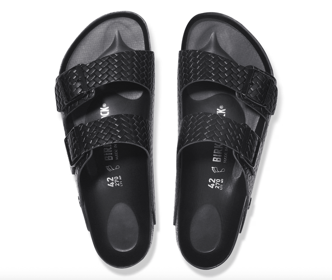 Birkenstock ARIZONA EMBOSSED WOVEN BLACK SANDAL Shoe Main & Taylor