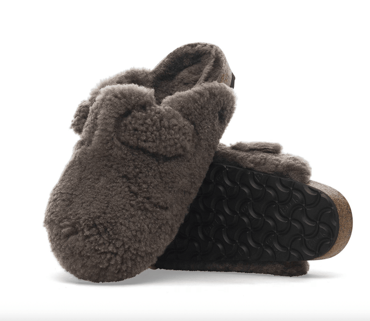 Birkenstock BOSTON BIG BUCKLE SHEARLING CONCRETE GRAY CLOG Shoes | Shop now at Main &amp; Taylor Shoes!