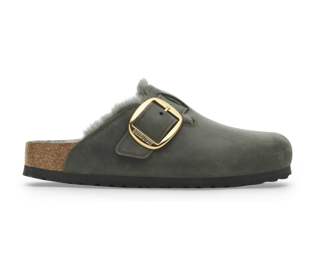 Birkenstock BOSTON BIG BUCKLE SHEARLING THYME CLOG Shoes | Shop now at Main &amp; Taylor Shoes!