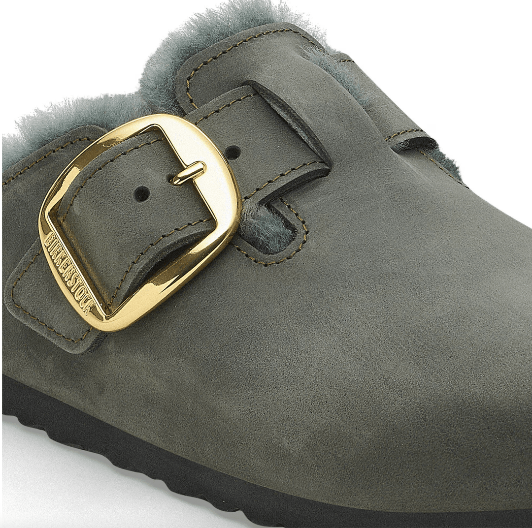 Birkenstock BOSTON BIG BUCKLE SHEARLING THYME CLOG Shoes | Shop now at Main &amp; Taylor Shoes!