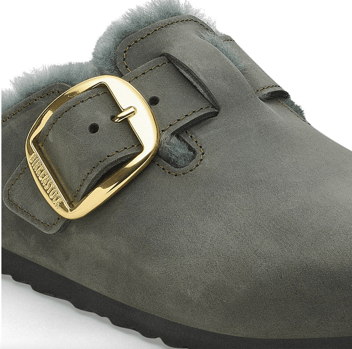 Birkenstock BOSTON BIG BUCKLE SHEARLING THYME CLOG Shoes | Shop now at Main &amp; Taylor Shoes!