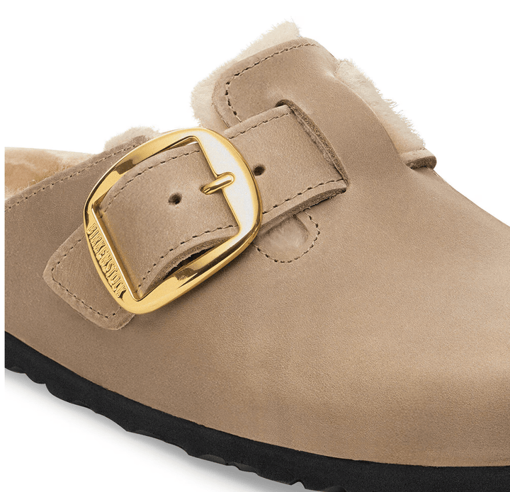 Birkenstock BOSTON BIG BUCKLE SHEARLING TOBACCO BROWN SNEAKER Women”s Shoes | Shop now at Main &amp; Taylor Shoes!