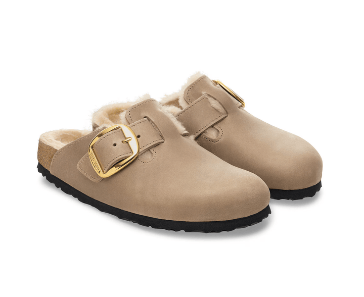 Birkenstock BOSTON BIG BUCKLE SHEARLING TOBACCO BROWN SNEAKER Women”s Shoes | Shop now at Main &amp; Taylor Shoes!