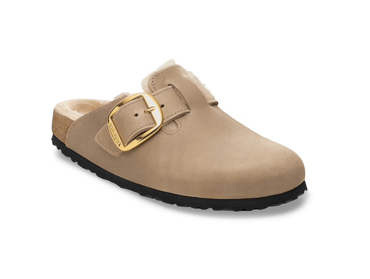 Birkenstock BOSTON BIG BUCKLE SHEARLING TOBACCO BROWN SNEAKER Women”s Shoes | Shop now at Main &amp; Taylor Shoes!
