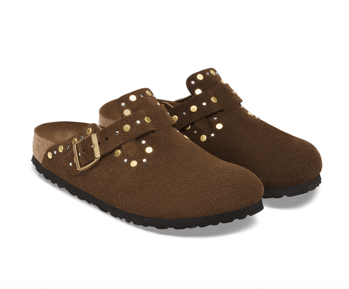 Birkenstock BOSTON RIVET CARAFE SUEDE CLOG Shoes | Shop now at Main &amp; Taylor Shoes!