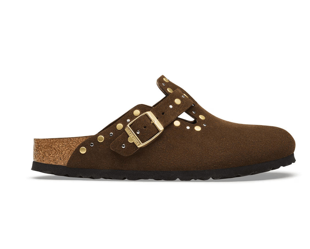 Birkenstock BOSTON RIVET CARAFE SUEDE CLOG Shoes | Shop now at Main &amp; Taylor Shoes!