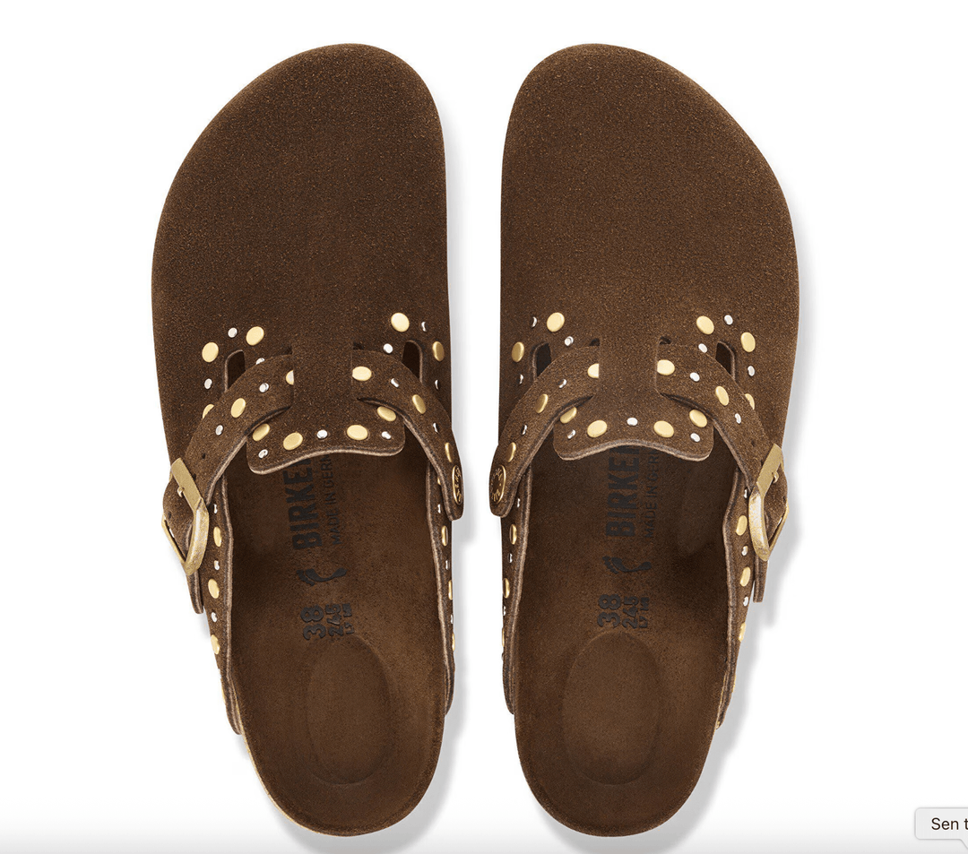Birkenstock BOSTON RIVET CARAFE SUEDE CLOG Shoes | Shop now at Main &amp; Taylor Shoes!