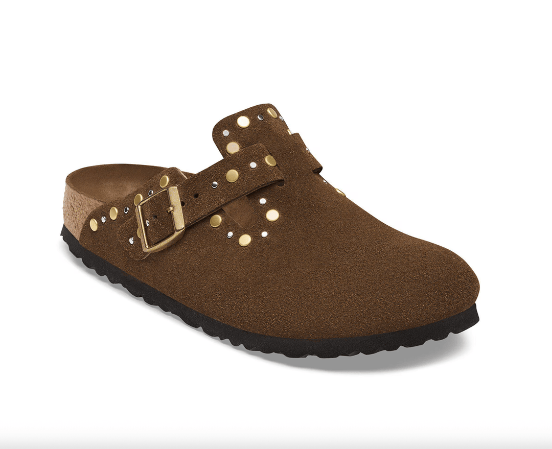 Birkenstock BOSTON RIVET CARAFE SUEDE CLOG Shoes | Shop now at Main &amp; Taylor Shoes!
