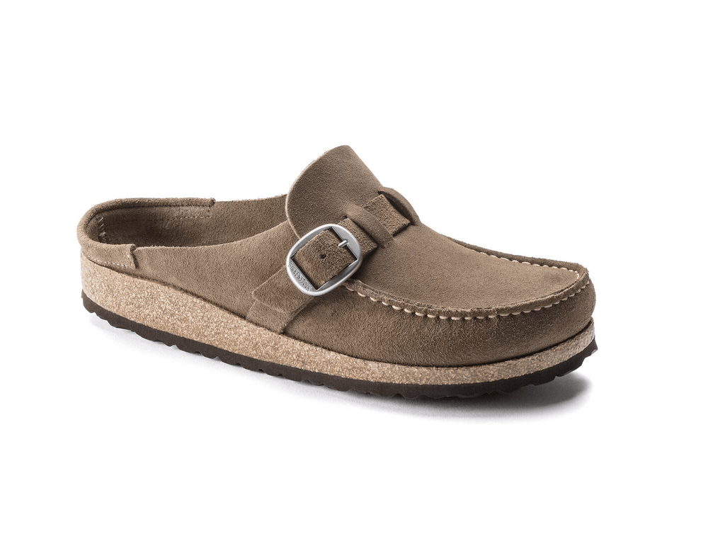 Birkenstock BUCKLEY GREY TAUPE SUEDE CLOG Shoes | Shop now at Main & Taylor Shoes!