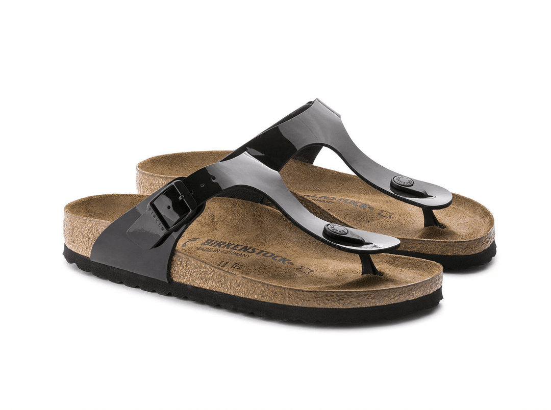 Birkenstock GIZEH BIRKO-FLOR BLACK PATENT Shoes | Shop now at Main &amp; Taylor Shoes!