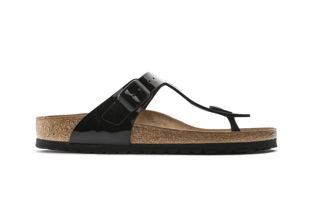 Birkenstock GIZEH BIRKO-FLOR BLACK PATENT Shoes | Shop now at Main &amp; Taylor Shoes!