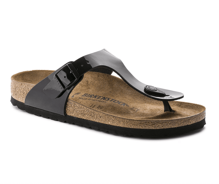 Birkenstock GIZEH BIRKO-FLOR BLACK PATENT Shoes | Shop now at Main &amp; Taylor Shoes!