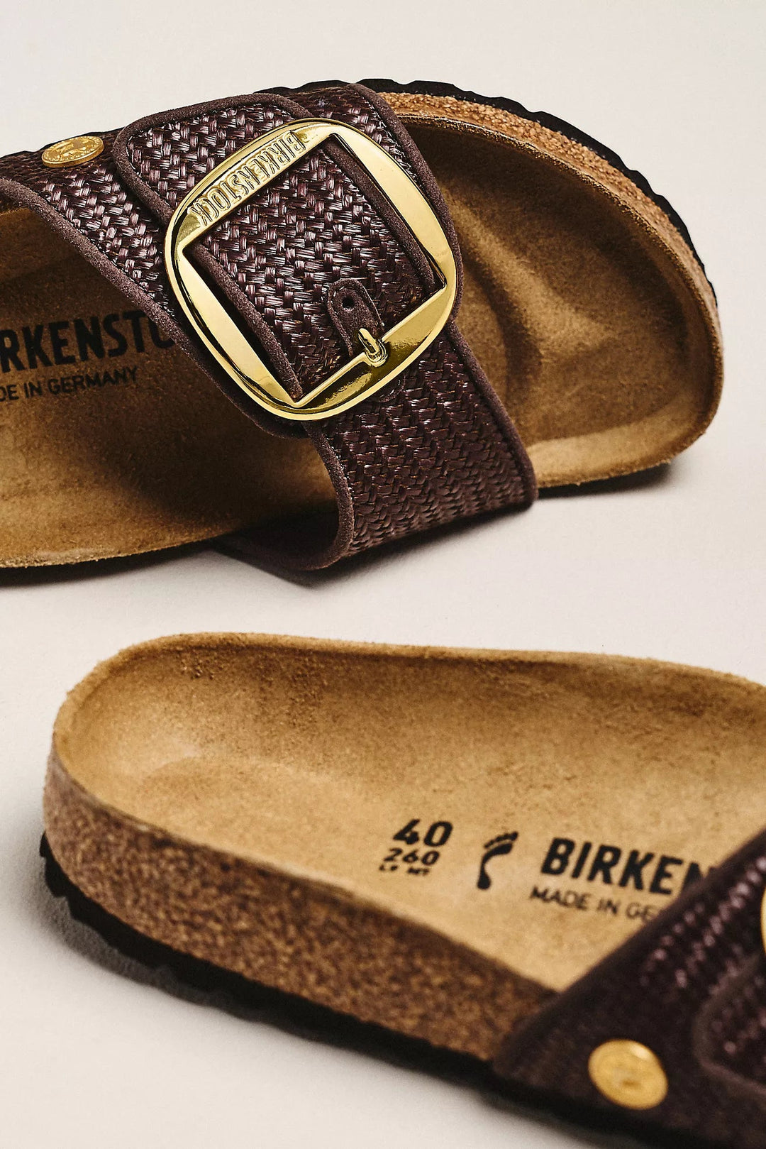 Birkenstock MADRID BIG BUCKLE RAFFIA CAFE Shoes | Shop now at Main &amp; Taylor Shoes!