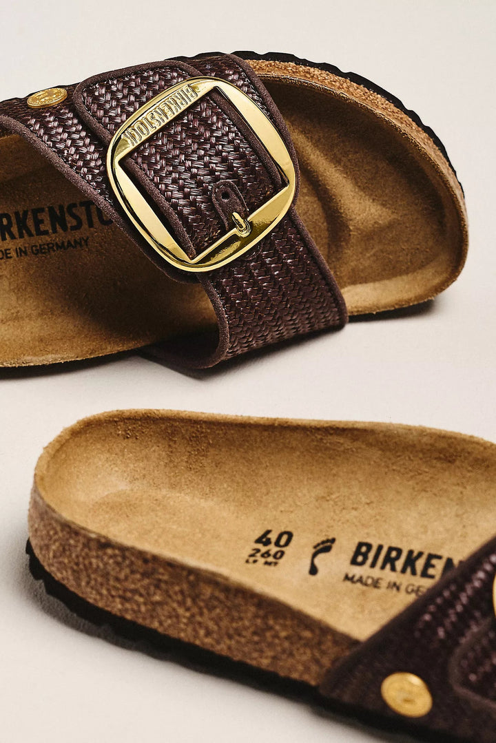 Birkenstock MADRID BIG BUCKLE RAFFIA CAFE Shoes | Shop now at Main &amp; Taylor Shoes!