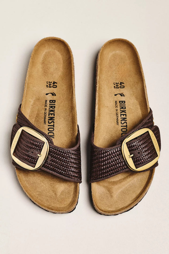 Birkenstock MADRID BIG BUCKLE RAFFIA CAFE Shoes | Shop now at Main &amp; Taylor Shoes!