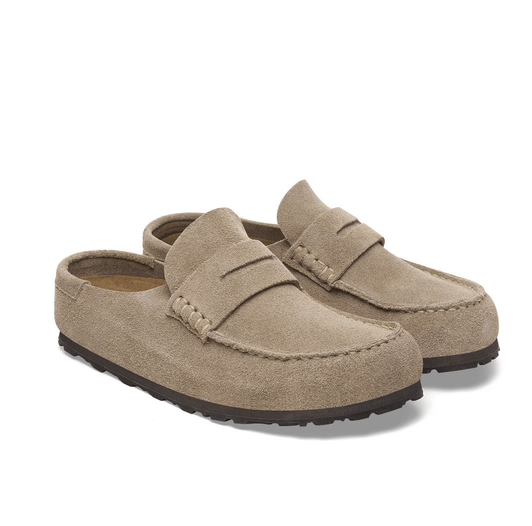 Birkenstock NAPLES TAUPE SUEDE CLOG Shoes | Shop now at Main & Taylor Shoes!