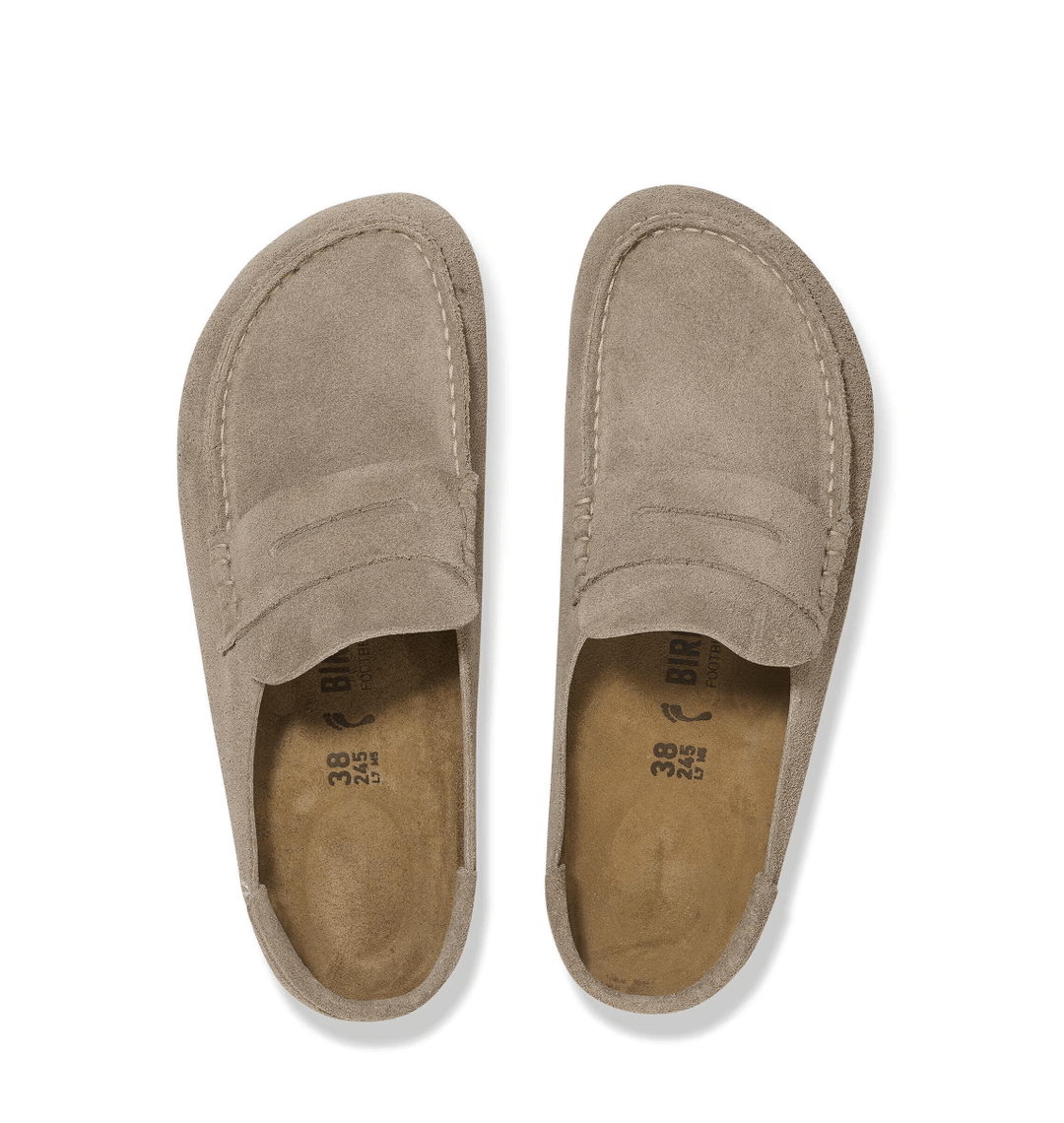 Birkenstock NAPLES TAUPE SUEDE CLOG Shoes | Shop now at Main &amp; Taylor Shoes!