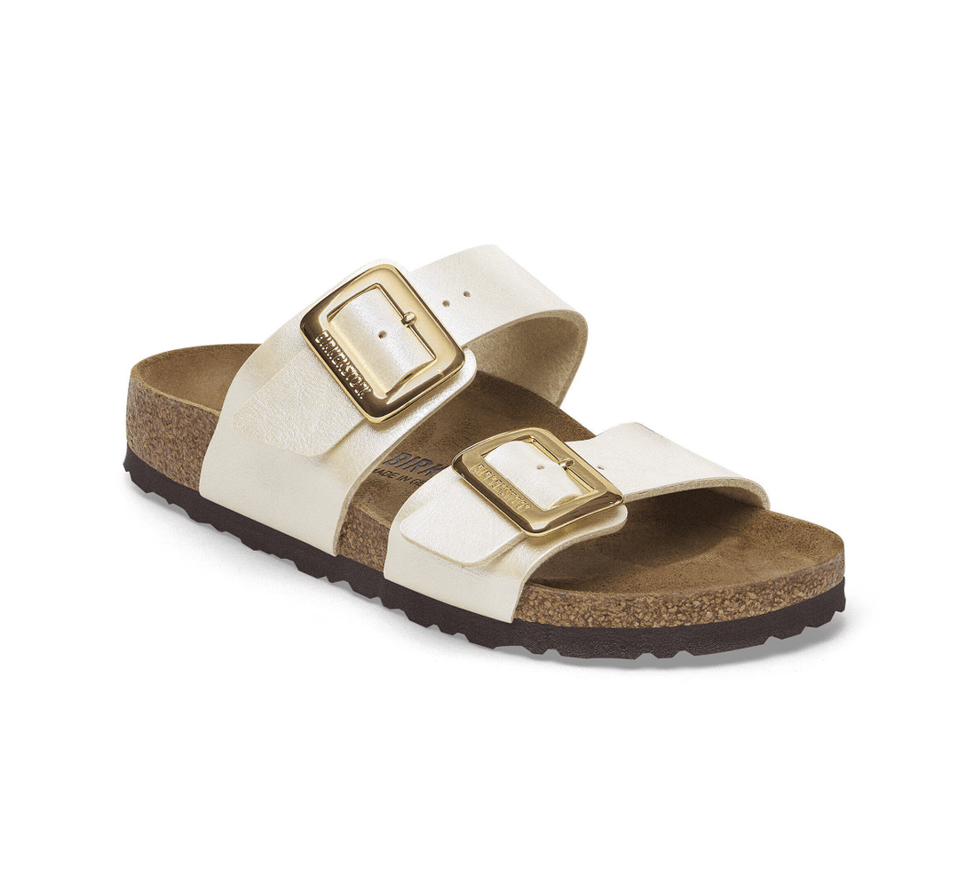 BIRKENSTOCK SYDNEY LUX BUCKLE PEARL WHITE SANDAL SHOES | Shop now at Main &amp; Taylor Shoes!