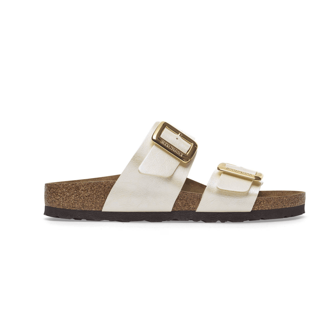 BIRKENSTOCK SYDNEY LUX BUCKLE PEARL WHITE SANDAL SHOES | Shop now at Main &amp; Taylor Shoes!
