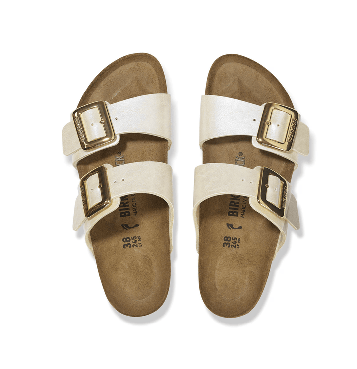 BIRKENSTOCK SYDNEY LUX BUCKLE PEARL WHITE SANDAL SHOES | Shop now at Main &amp; Taylor Shoes!