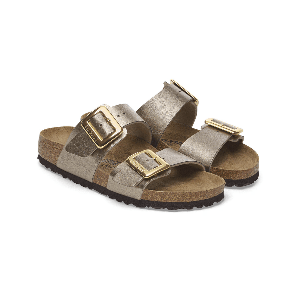 BIRKENSTOCK SYDNEY LUXE BUCKLE GRACEFUL TAUPE SANDAL SHOES | Shop now at Main & Taylor Shoes!