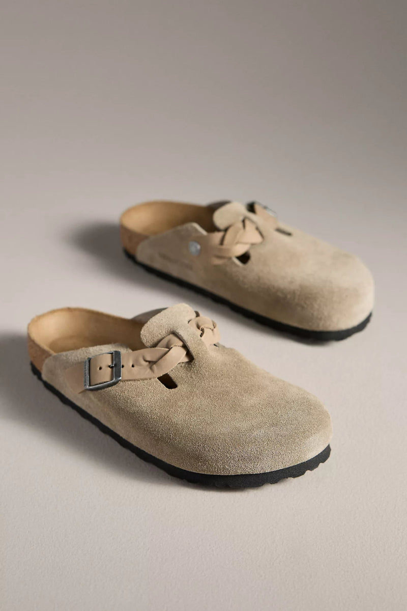 Birkenstock BOSTON BRAID TAUPE SUEDE Shoes | Shop now at Main &amp; Taylor Shoes!
