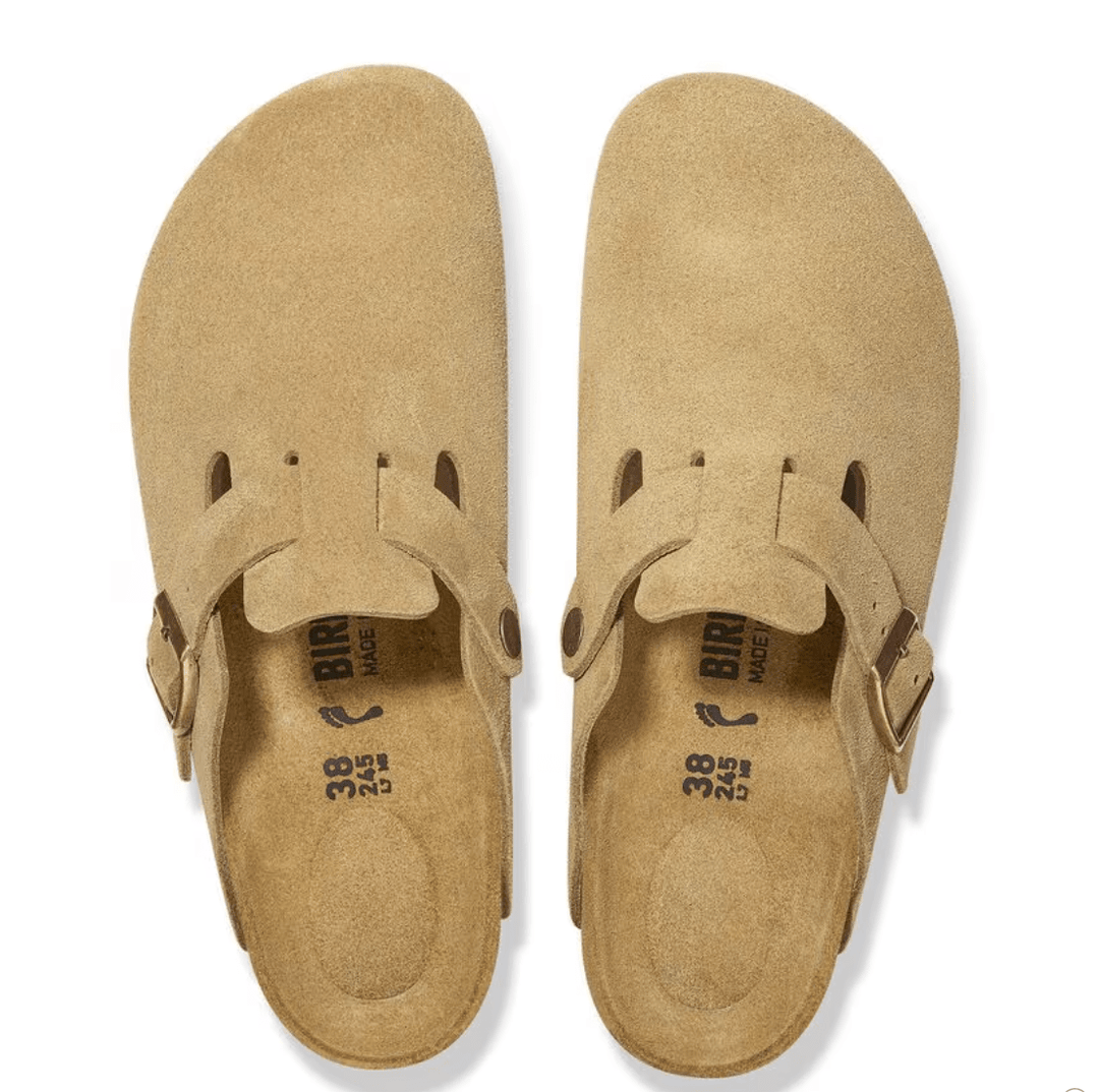 Birkenstock BOSTON LATTE/CREAM SUEDE Shoes | Shop now at Main &amp; Taylor Shoes!