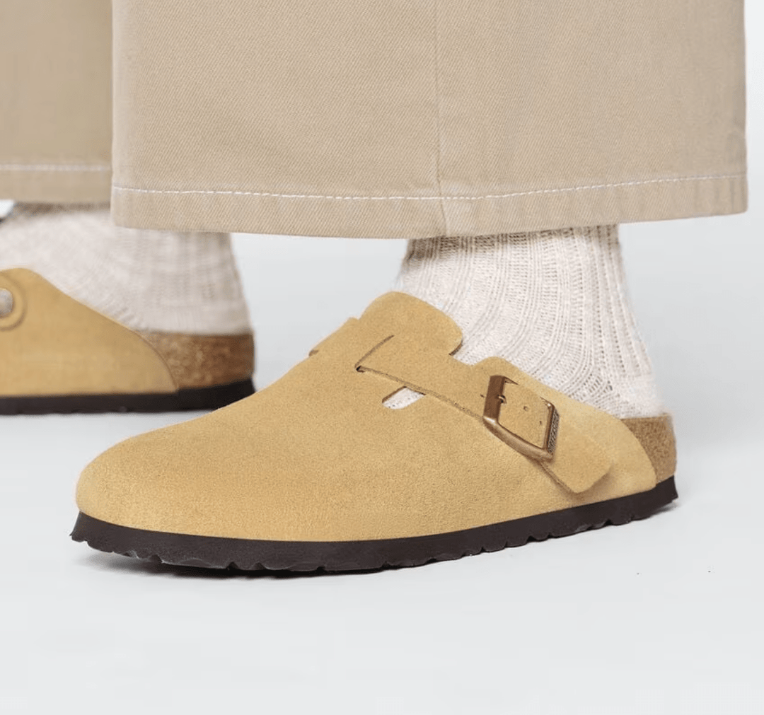 Birkenstock BOSTON LATTE/CREAM SUEDE Shoes | Shop now at Main &amp; Taylor Shoes!