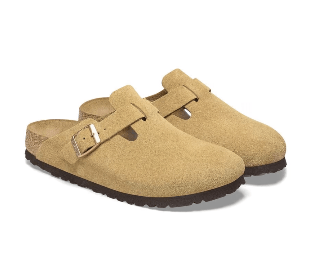 Birkenstock BOSTON LATTE/CREAM SUEDE Shoes | Shop now at Main & Taylor Shoes!