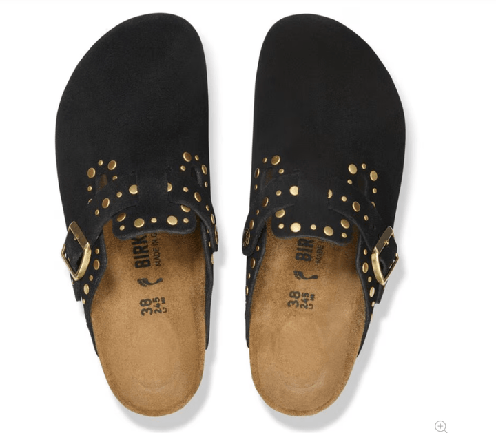 Birkenstock BOSTON RIVET BLACK SUEDE Shoes | Shop now at Main &amp; Taylor Shoes!