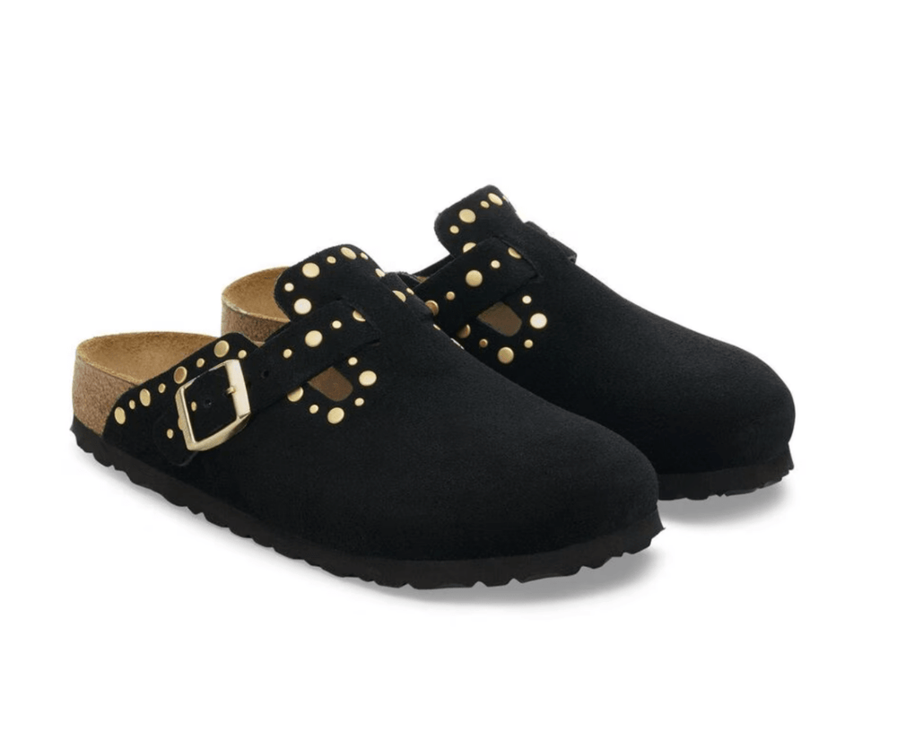 Birkenstock BOSTON RIVET BLACK SUEDE Shoes | Shop now at Main & Taylor Shoes!