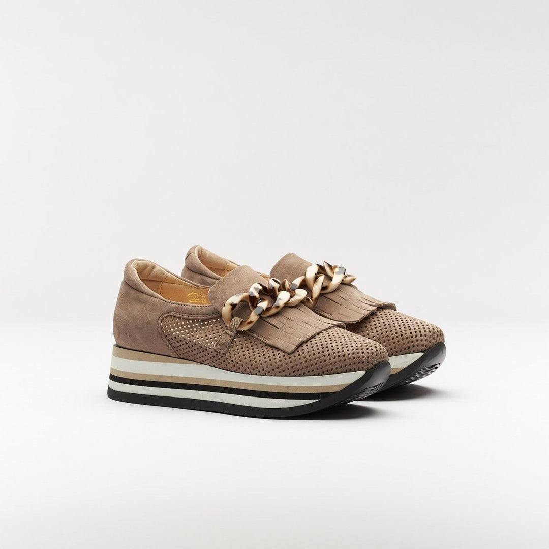 SOFTWAVES CADIE TASSEL LOAFER TAUPE SUEDE SHOES | Shop now at Main & Taylor Shoes!