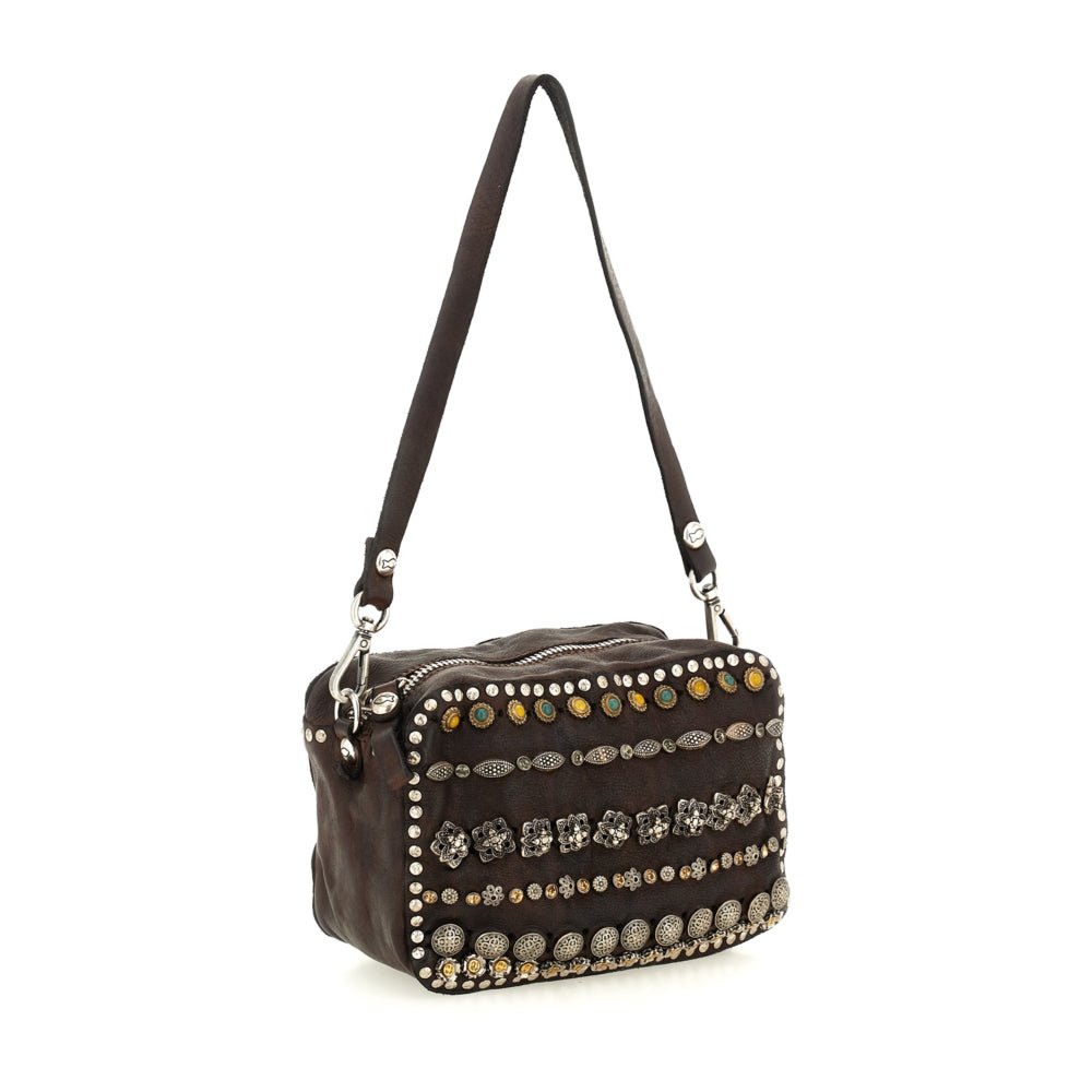 Campomaggi CAMERA BROWN RHINESTONES/STUDS CROSSBODY Handbags | Shop now at Main & Taylor Shoes!
