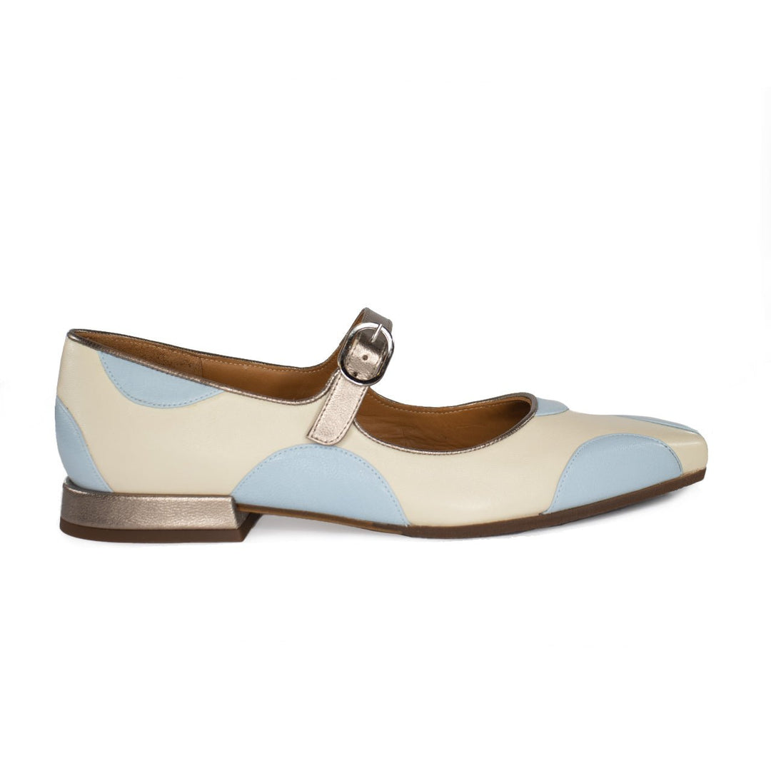 Chie Mihara GARRICE BLUE CIRCLES FLAT Shoes | Shop now at Main &amp; Taylor Shoes!
