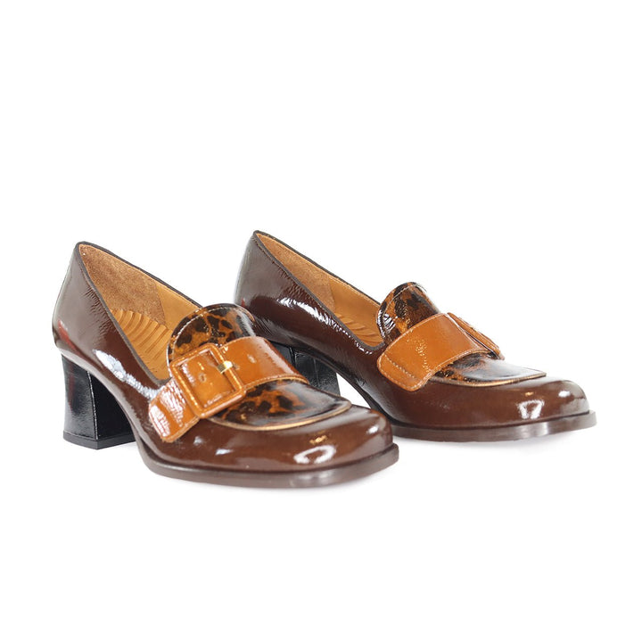 Chie Mihara TEISIN CHOCOLATE HEELED LOAFER Shoes | Shop now at Main &amp; Taylor Shoes!