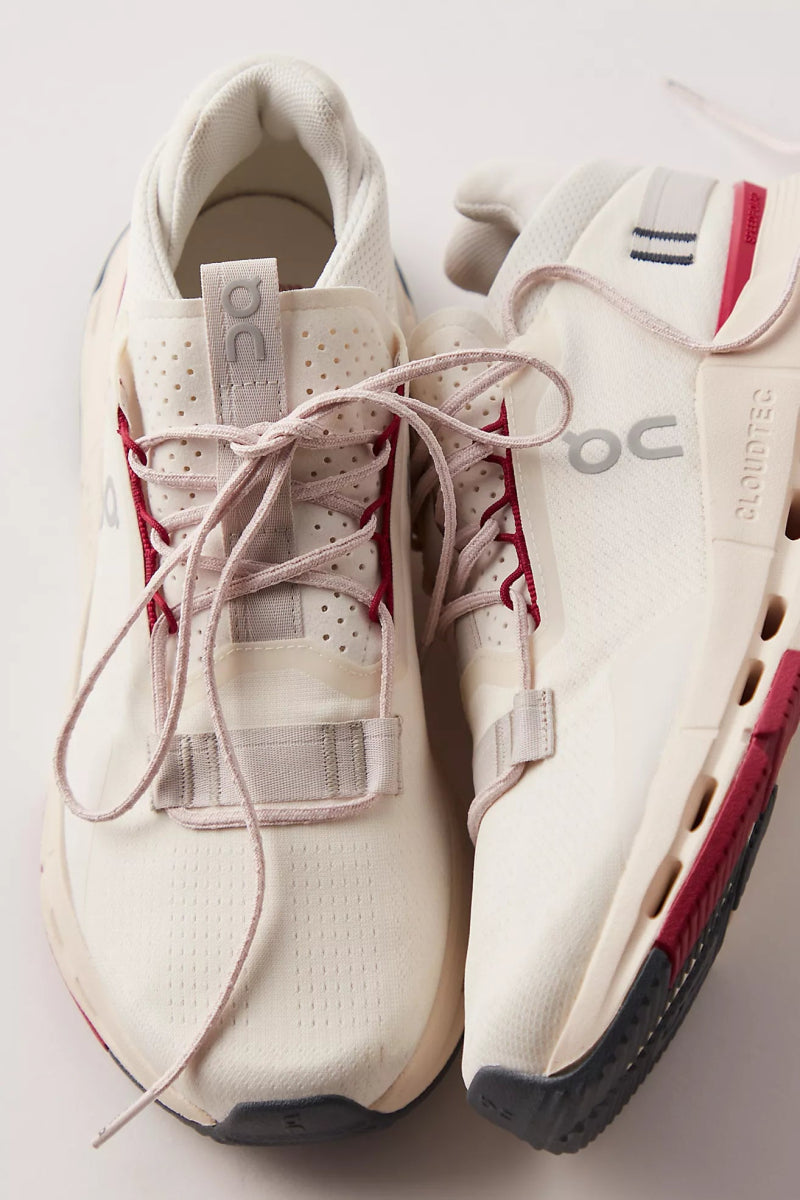 On Women's Cloudnova Running Shoes in Ivory/Grenadine