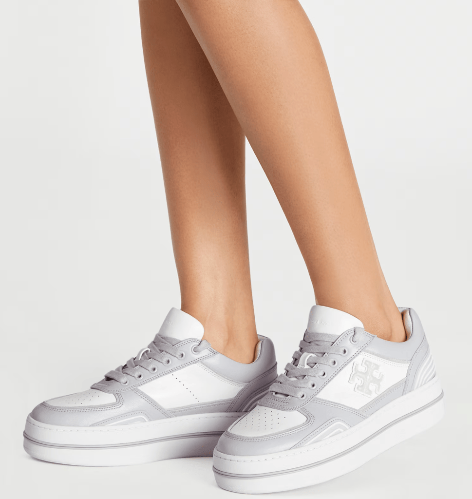 TORY BURCH CLOVER COURT PLATFORM SNEAKER PURITY SILVER SHOES