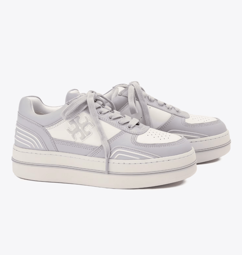 TORY BURCH CLOVER COURT PLATFORM SNEAKER PURITY SILVER SHOES