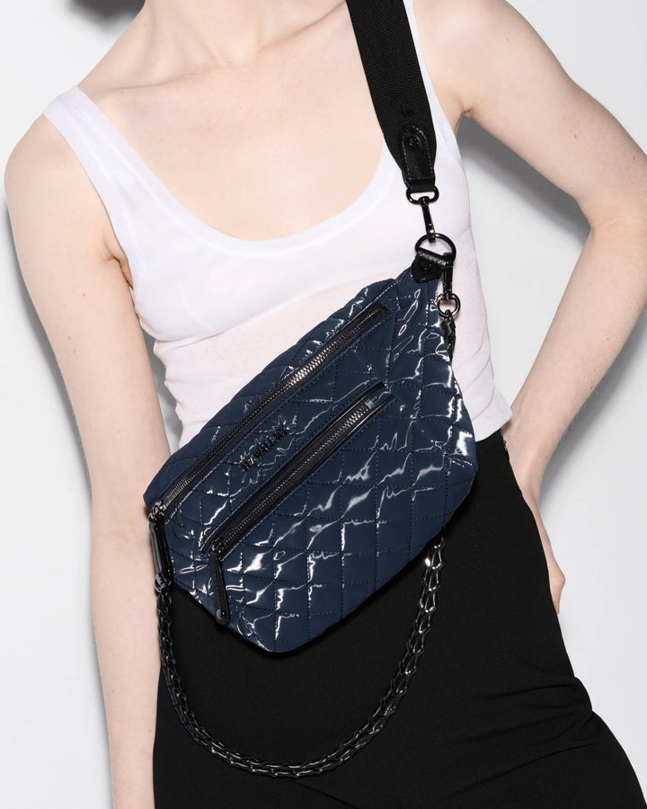 MZ Wallace CROSBY SLING SMALL INK LIQUID HANDBAGS | Shop now at Main &amp; Taylor Shoes!
