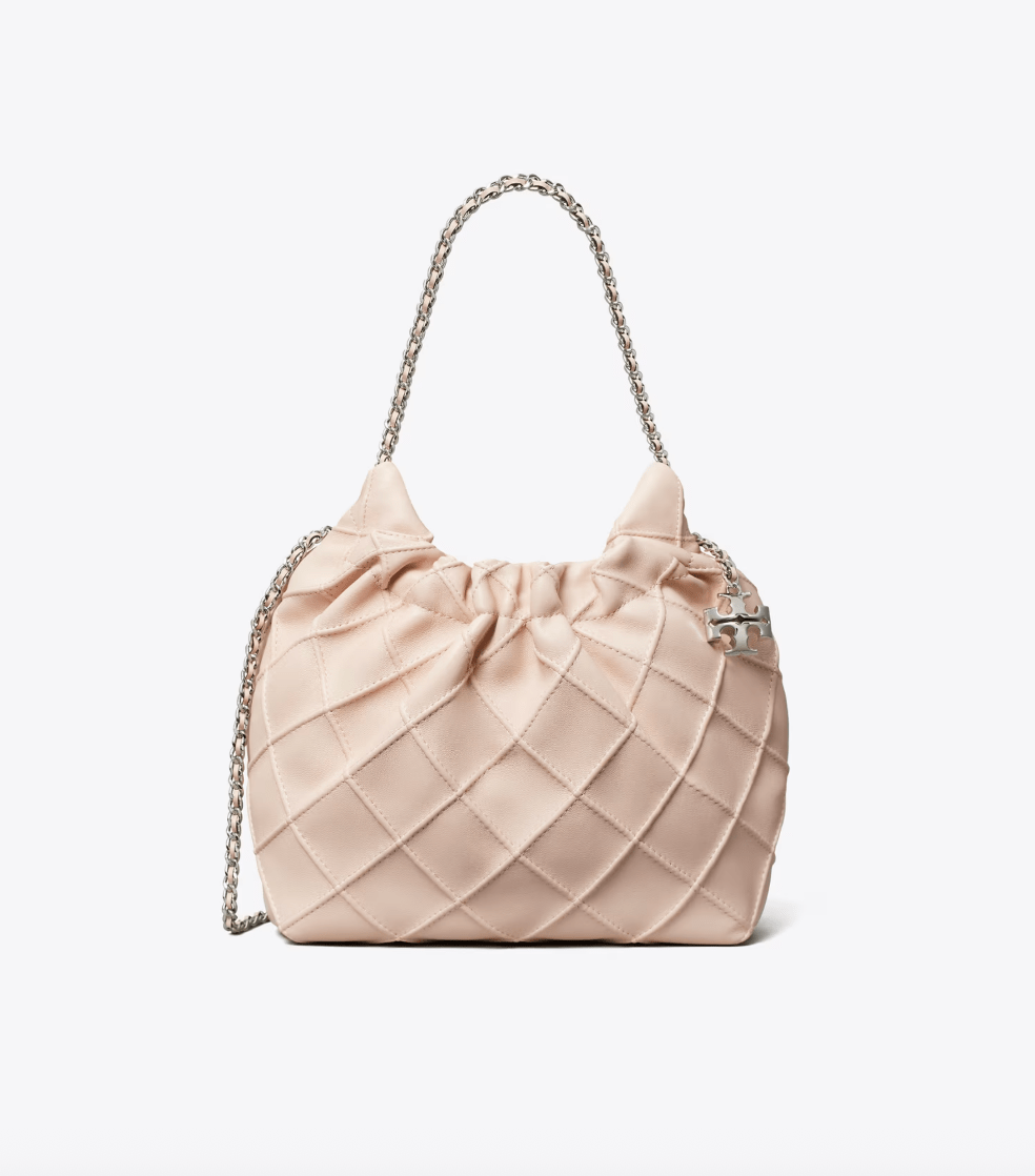 TORY BURCH HANDBAGS FLEMING MINI HOBO SOFT PINK HANDBAGS | Shop now at Main &amp; Taylor Shoes!