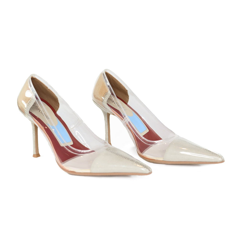 JEFFREY CAMPBELL BEHOLD CLEAR/BEIGE SHOES | Shop now at Main & Taylor Shoes!