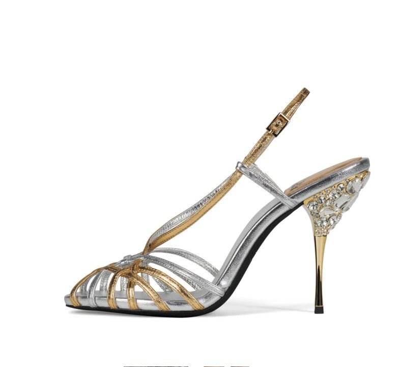 Jeffrey Campbell EPIPHANY SILVER/GOLD HEEL Shoes | Shop now at Main & Taylor Shoes!